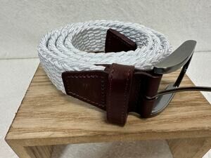 Johnston & Murphy Woven Braided Stretch-Knit Belt Brown Leather Trim SZ XL